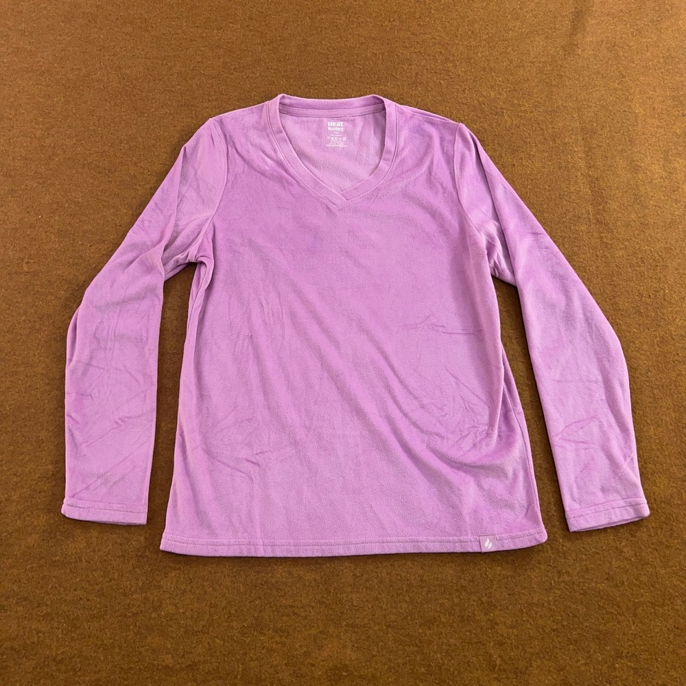 Heat Holders Womens Small Purple Thermal Fleece Base Layer V-Neck Top